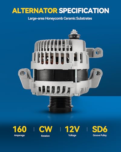 Image of PHILTOP Alternator Fit for Chrysler 200 2015-2017 2.4L, Compass 2018-2022 | Cherokee 2014-2019 2.4L, Renegade 2015-2021 2.4L, ProMaster City 2015-2022 11554 12V 160Amp CW SD6 6-Groove Pulley