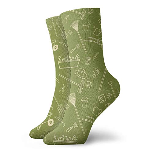 Preisvergleich Produktbild BJAMAJ Unisex Socken grün Gartenwerkzeuge Muster Interessante Polyester Crew Socken Erwachsene Socken Baumwolle