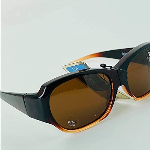 Solar shield Fits over Sunglasses for Women FO-038 Oval, Brown frame, Polarized Amber lenses Medium, 60 mm, FO-038 CAR AMB4