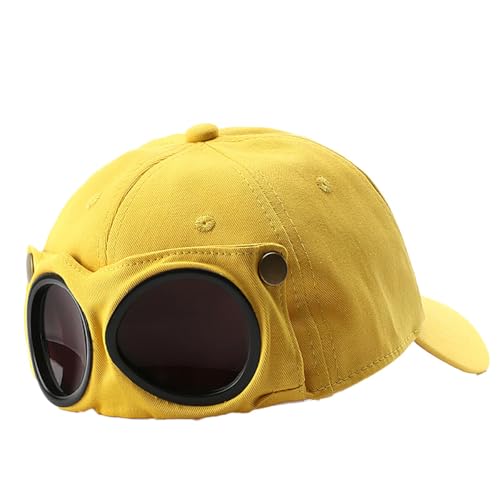 BrightGlow Unisex Baseball Cap Fliegerkappe mit Schutzbrille Einstellbar Baseballkappe Outdoor-Visierkappe Ski-Mütze Sonnenbrille Baseballmütze Casual Sonnenblende Hut Gelb Einheitsgröße