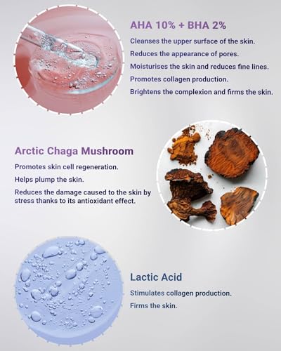 Celenes by Sweden AHA 8% + BHA 2% + Champiñón Chaga Ártico y Ácido Láctico Serum - Sin Fragancia, Alcohol, Parabenos para Piel Propensa al Acné - Exfoliante y Reafirmante, Peeling Nocturno, 30ml - imagen 4