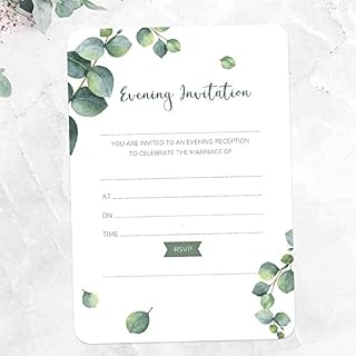 Eucalyptus - Evening Invitations - Pack of 10. Contemporary, Modern, Greenery, Floral, Minimalist. Perfect for Friends and Family, Envelopes Included. (16 0015)