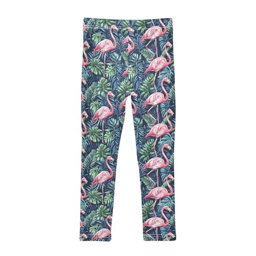 Vdsrup Girls Leggings Blue Leaves Flamnigo Kids Length Leggings Pants Athletic Yoga Pants Toddler Tights Trousers 4T2