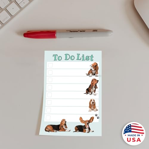 Image of DAILY RITMO Basset Hound Sticky to-Do List Notepad | Dog Mom Gifts for Women | Basset Hound Stationery Pad 4x6 inch 50 Pages Made in USA | Christmas, Birthday Gift