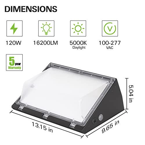 Hykolity 120W Led Wall Pack Light With Dusk-To-Dawn Sensor,16200Lm 5000K Daylight Commercial Security Lighting,750W Mh Equivalent, 100-277V, Waterproof Led Outdoor Wall Mount Light For Warehouses #TOP1