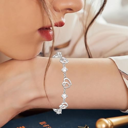 Bracelets for Women Sterling Silver Plated Rose Gold Bracelet Love Heart Bracelet Trendy Dainty Gift for Ladies Wife Bride Sister Friend Anniversary Birthday Mothers Day Valentines Gifts for Her3