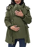 Maternity 3 in 1 Winter Coat Thicken Quilted Lined Warm Hooded Outwear Long Puffer Down Jacket Parka with Pockets Army Green XL
