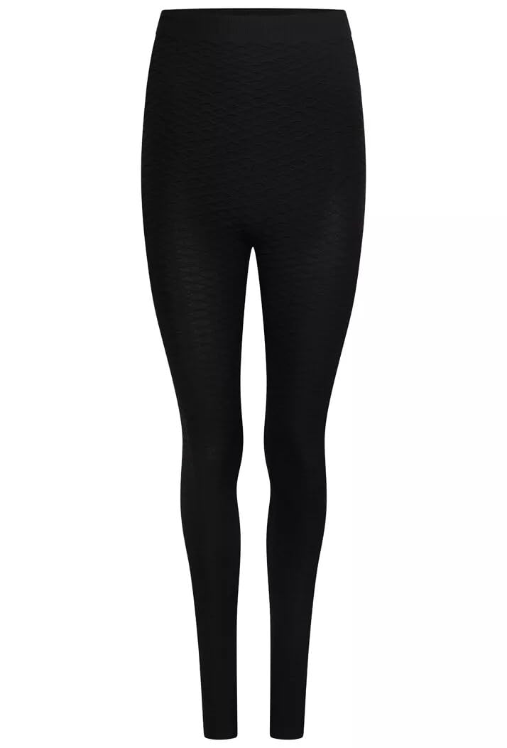 Nutshell Women's Black Elasticated Waistband Textured Waffle Stretch Leggings (Uk, Alpha, S, M, Regular, Regular, )