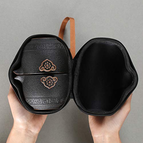 Przenośny podróżny zestaw do herbaty, Kung Fu TeaSet Ceramiczny przenośny czajniczek Porcelanowy zestaw do herbaty Gaiwan Filiżanki do herbaty Ceremonia herbaty(Black)