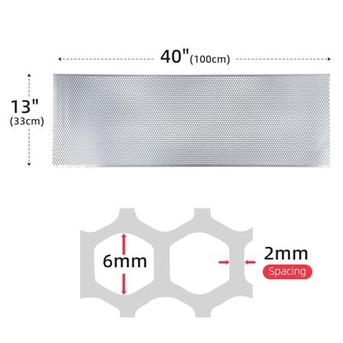 Image of AggAuto Universal 40 inchx13 inch Car Grill Mesh - Aluminum Alloy Automotive Grille Insert Bumper Honeycomb Hole 6mm Spacing 2mm, One of the Most Multifunctional Shape Grids 100x33cm Silver