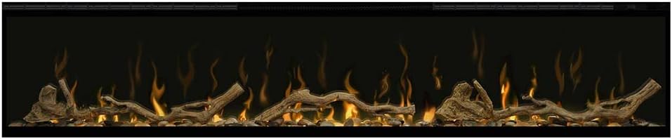 مدفأة كهربائية خطية مدمجة Dimplex IgniteXL مقاس 74 بوصة مع ملحقات من الخشب الطافي والصخور النهرية، موديلات XLF74 وLF74DWS-KIT، 8530/5118 وحدة حرارية بريطانية، 240/120 فولت، 2500/1500 واط، أسود
