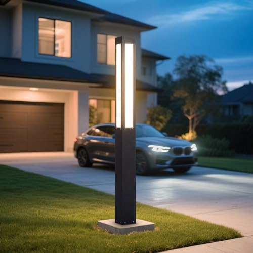 VZVI 71" Tall Pathway Lights, Landscape Bollard Lights Outdoor, Modern Path Light Waterproof, Aluminum Driveway Light High Voltage Wired, 15W LED Lighting Walkway Lamp for Lawn Patio Yard Garden