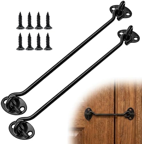 2PCS Cerraduras de Gancho para Puerta de Granero Gancho de Ventana, Negro