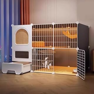 WXXSHGDW Gabbia per Gatti da Interno con Lettiera, Gabbia per Gatti di Grandi Dimensioni a 2 Livelli, Recinto per Gatti, Villa per Gatti Spazio Extra Large, per 1-2 Gatti