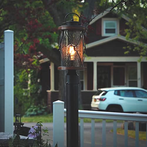 Inlight 17’’ High Farmhouse 1-Light Outdoor Post Mount Light With Clear Seeded Glass Shade And Meshed Metal, Matte Black And Barnwood Finish, Hardwired Lantern Head, Bulb Not Included, In-0645-1-Bk #TOP3