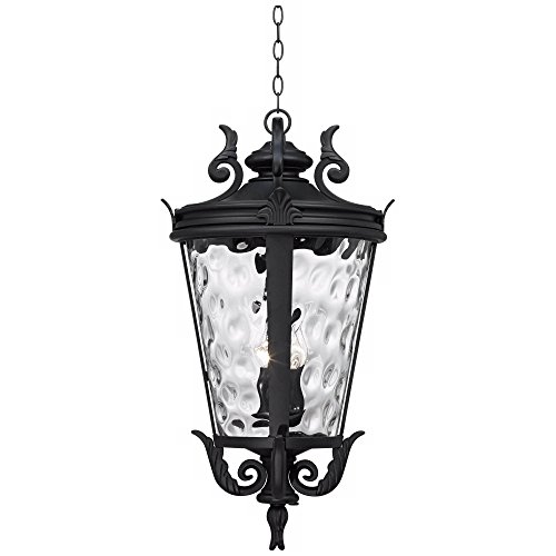 John Timberland Casa Marseille European Outdoor Light Hanging Textured Black Scroll 30" Clear Hammered Glass Damp Rated For Exterior House Porch Patio Outside Deck Garage Front Door Home #TOP4
