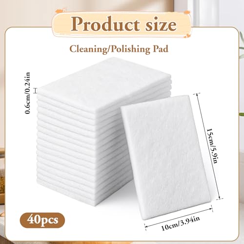 Image of 40 PCS White Non Woven Pads, Light Duty Scouring Pad, Abrasive Surface Scrubber, Non Scratch Scrubbing Pad, Multi Scouring Sponge for Home Workshop Cleaning Polishing(4 x 6 Inch)