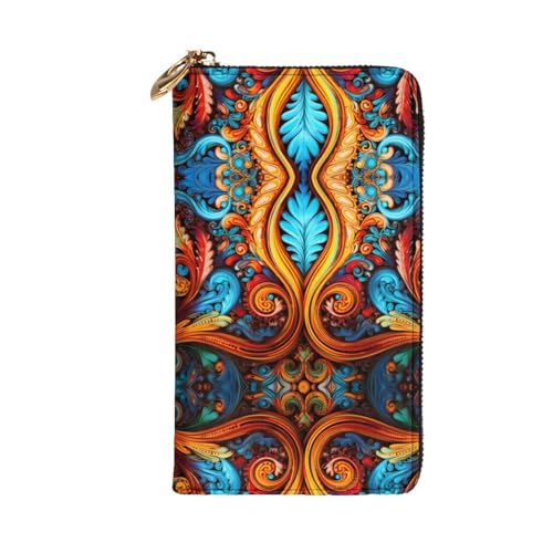 Stylish Brightly colored leaves Prints Leather Wallet - Long Clutch for Women, RDurable Material, 12 Card Slots, Zipper Compartments2