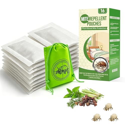 16 Pack Powerful Mite Repellent Pouches for Dust Mites & Other Household Mites, Long Lasting Dust Mite Killer, Natural Mite Spray Alternative Safe for Kid & Pet, Effective Mites Control for Whole Home