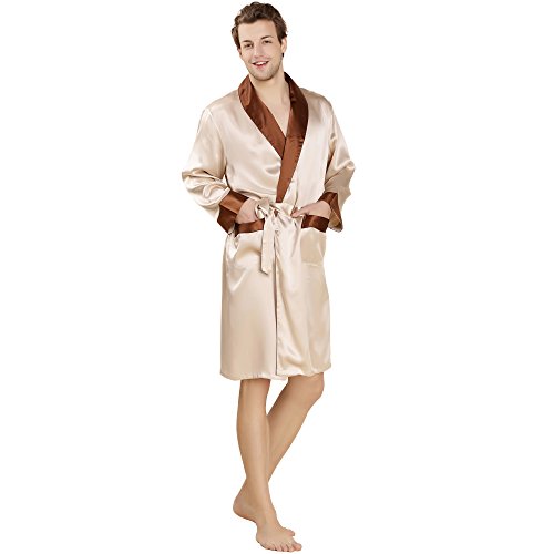 LoveSilk Men's 100% Silk Robe Bathrobe Luxury Sleepwear Gift