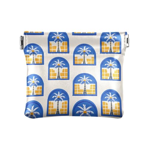 Coin Purse for Women Blue Coconut Tree Coin Pouch Change Holder PU Leather Mini Wallet Portable Coin Bag Money Pocket