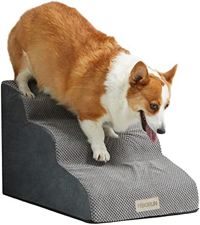 MIORUN Dog Stairs and Ramp, 3 Tiers Dog Steps for High Bed and Couch, Safety and Durable Pet Stairs for Small Dogs and Cats, Enjoy Every Happy Moment of Life with You, Up to 22”