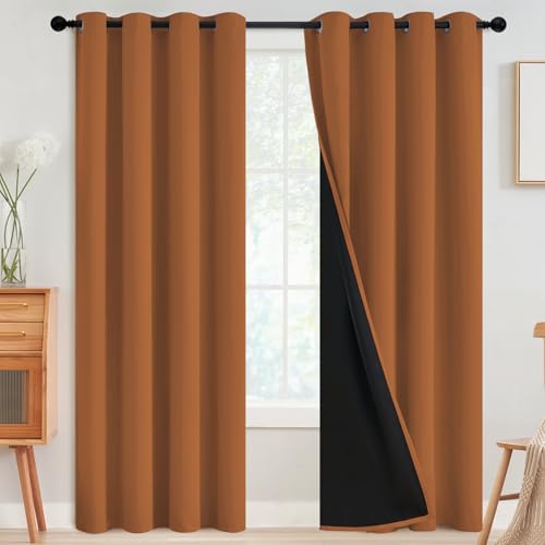 Image of SimpleHome Orange 100% Blackout Curtains Room Darkening Living Room 96 Inch