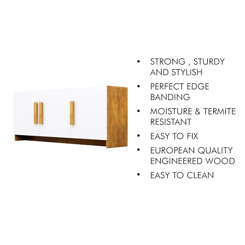 Image of Bniture Wooden Storage Cabinet for Living Room Large | Wooden Sideboard Cabinet with 3 Door | Multipurpose Storage Cabinet Organizer for Home Hallway, Bedroom & Kitchen | Giant Wood & Frosty White