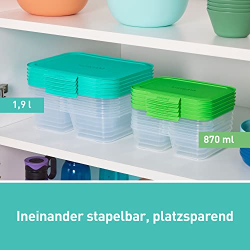 Foto von Sistema Nest IT Frischhaltedosen Meal Prep Boxen | 1,9 l luftdichte Vorratsdosen mit DREI Fächern und Deckeln | Grün | 5 Stück