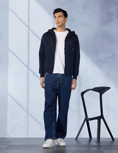 Image of U.S. Polo Assn. Men's Solid Regular fit Sweatshirt, Cotton Blend, Hooded Neck