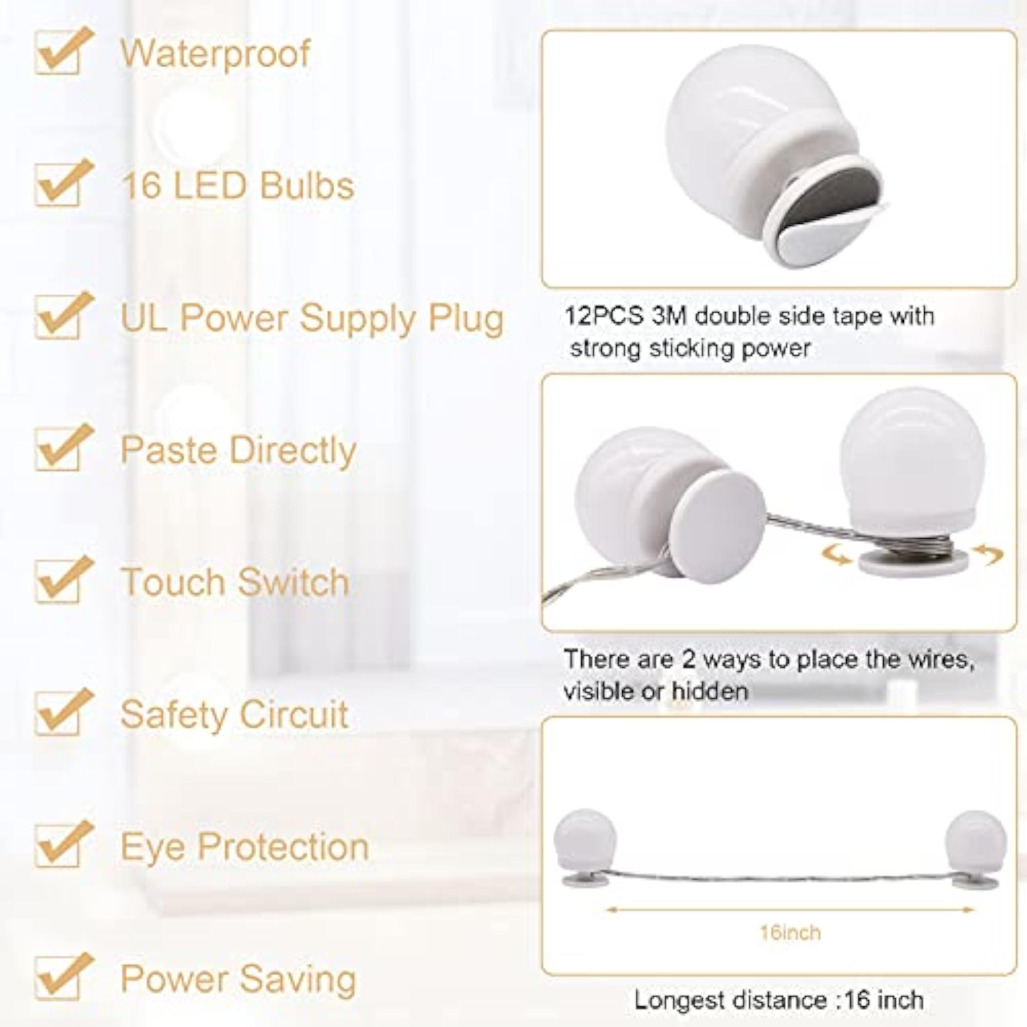 LED Vanity Mirror Lights Plug in Dimmable 3 Color Modes