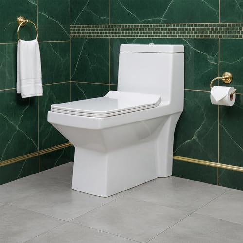 KrissKross Premium One Piece Ceramic Western Floor Mounted One Piece Water Closet Western Toilet/Commode/European Commode With Soft Close Seat Cover For Lavatory, Toilets (S-Trap Outlet Is From Floor)