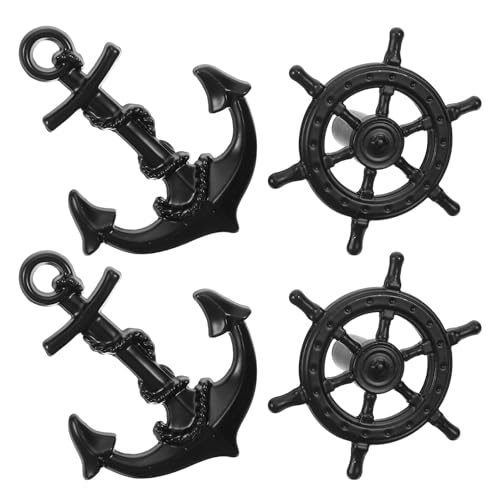 iplusmile Tiradores Vintage para Muebles Antiguos 4 Piezas, Manijas de Puerta Estilo Timón y Ancla de Barco, Acabado Negro Mate, Herrajes para Cajones y Armarios, Ideales para Decoración