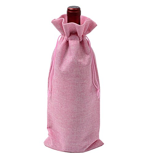 SXUUXB Bolsas de Botella de Vino de Lino de Color sólido, 10pcs Bolsas de Papel de Regalo de Botella de Vino de Lino para la Cena de la Boda de la Fiesta de Navidad - Rosa - 35x15cm / 13.7 * 5.9in Cover
