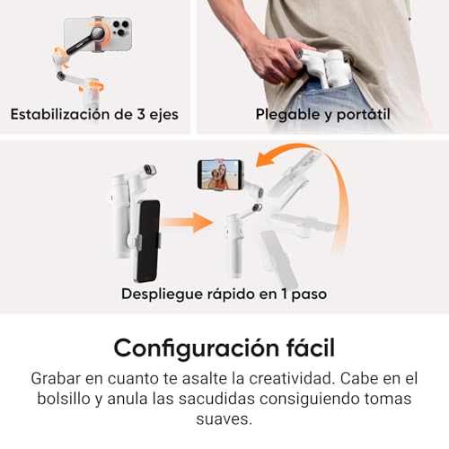Estabilizador Gimbal Insta360 Flow 2 Pro para iPhone y Android, Gimbal IA para teléfono, Gimbal para móvil para Viajes y Vlogs - Paquete definitivo para creador Gris - imagen 4