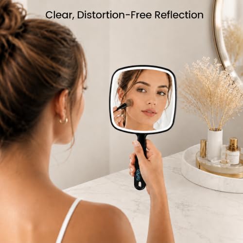 Image of ForPro Professional Collection Extra Large Hand Mirror with Handle, 9 inch W x 12 inch L, Multi-Purpose Handheld Mirror with Distortion-Free Reflection, Black