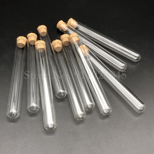 Outer Diameter 20mm Round Bottom Thickened Glass Test Tube Lab Glass Reagent Reaction Container with Cork Stopper(20x200mm 10pcs