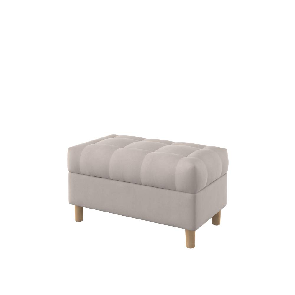 Pouf imbottito senza bottoni, con gambe arrotondate, larghezza 80 cm, in velluto color tortora, resistente alle macchie