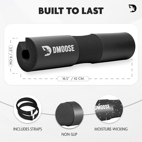 DMoose Fitness Barbell Pad - Non-Slip EVA Foam Squat Pad with Safety Straps for Hip Thrusts, Squats & Lunges - Relieves Neck, Shoulder & Back Pressure for Standard & Olympic Bars - Image 6