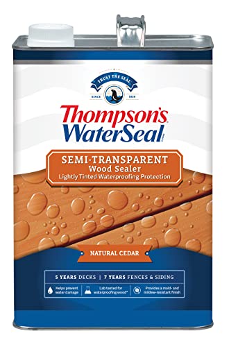 Thompson’s WaterSeal Semi-Transparent Waterproofing Wood Stain and Sealer, Natural Cedar, 1 Gallon