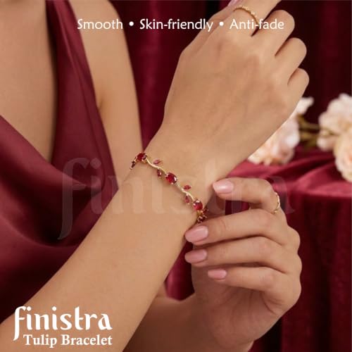 Image of finistra Tulip Bracelet for Women Stylish | Gold Plated Crystal Floral Jewellery | Adjustable Chain for Women & Girls Stylish | Elegant Tulip Bracelet for Women, Party & Daily Wear Accessory
