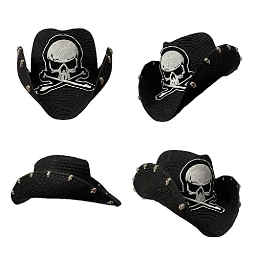 Chapéu de cowboy estilo punk de tecelagem de palha para homens chapéu de cowboy ocidental com bordad