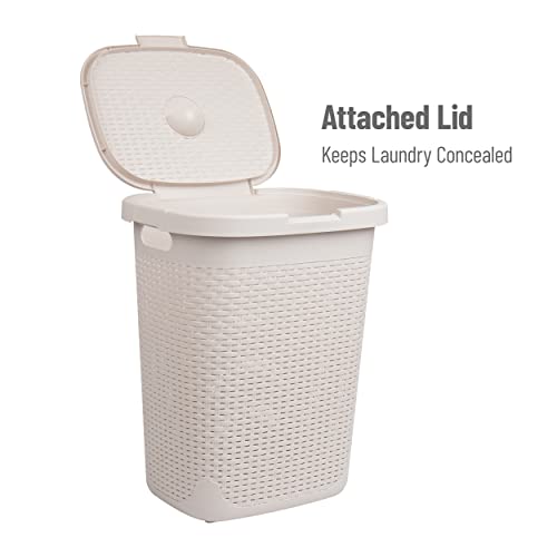 Mind Reader Basket Collection, Slim Laundry Hamper, 50 Liter (15Kg/33Lbs) Capacity, Cut Out Handles, Attached Hinged Lid, Ventilated, Ivory #TOP4