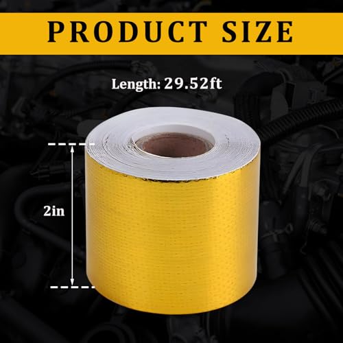 Image of Wevdn Heat Shield Reflective Tape, 2 inchx29.5FT Adhesive Backed Heat Barrier Tape Roll, Gold High-Temperature Self Adhesive Reflect Backed Sheet Compatible with Car Intake Pipe Engine Bay
