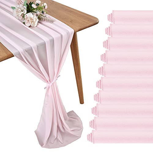 Beddeb CTR-BLUSHING PINK-10 29X120 Inches 10 Pack Blushing Pink 10Ft Chiffon Table Runner Sheer Chiffon Table Runner Romantic Boho Rustic Table Runner cover