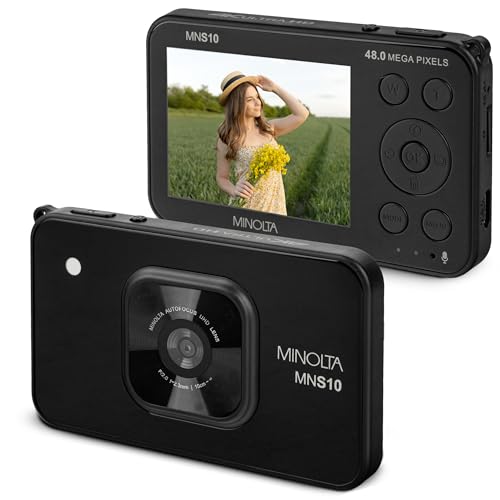 Minolta 48MP Digital Camera - 4K Ultra Slim HD Video, 2.9” IPS LCD Display, Autofocus Lens with Digital Image Stabilization, 4X Digital Zoom, Compact Travel Camera for Vlogging (Black) by Minolta - Used condition - US$45.54