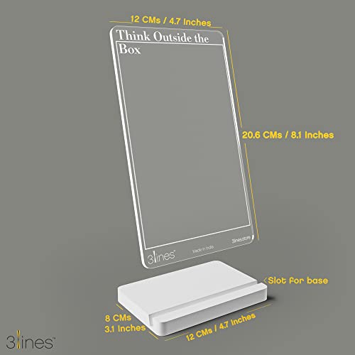 Image of 3 Lines to Do List Acrylic Board for Desk (12X8 CM)| Best Planner & Organiser | White Acrylic Base| with Marker & Cleaning Fabric | Think Outside the Box Transparent | Small Size
