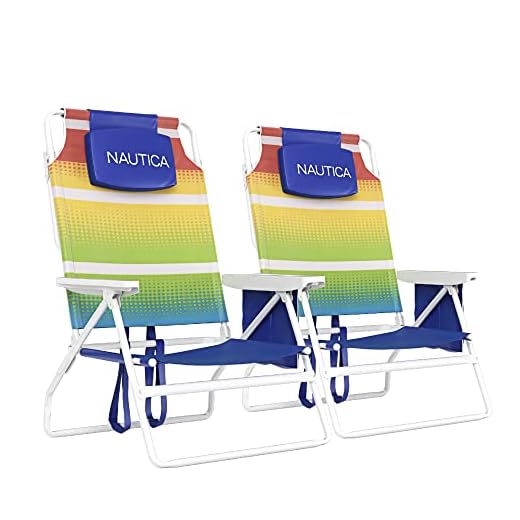 Nautica Beach Chairs for Adults 2 Pack - 5 Position Reclining Beach Chair for Sand, Lightweight, Easy to Carry + Heavy Duty, Best Adjustable & Folding Beach Chairs for Adults with Cup Holder & Pillow