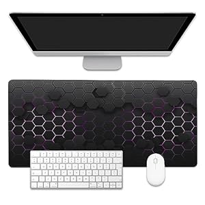 Grid with Purple Light Large Gaming Mouse Pad,Waterproof Desk Mat for Desktop,Non-Slip Rubber Base Mousepad with Stitched Edges for Laptop Office and Home 35.4X15.7 Inch