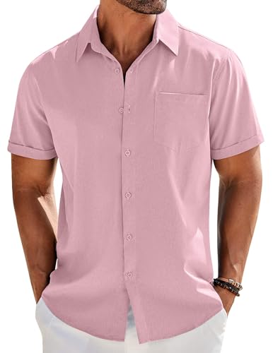 COOFANDY Men's Casual Button Down Shirts Short Sleeve Beach Summer Shirt Vacation Wedding Shirts with Pocket